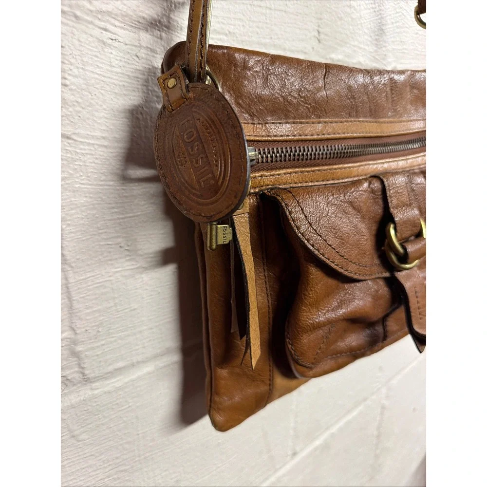 FOSSIL Purse Bag Sasha Brown Leather Buckle Crossbody Shoulder Vintage‎ Unisex